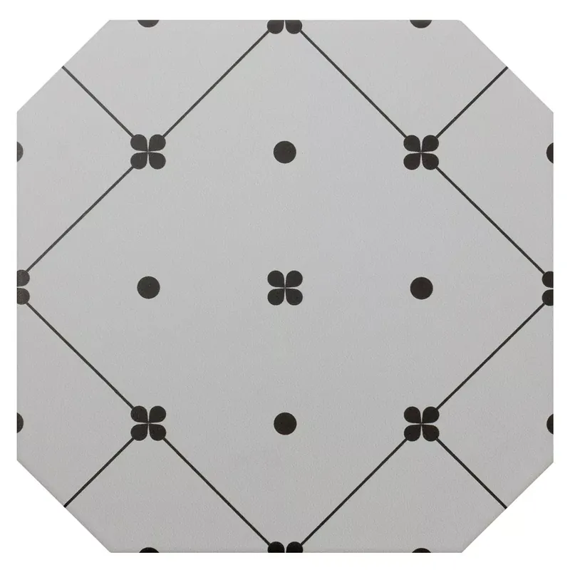 Porcelán Kőedény Csempék Genexia Fekete Fehér Decor 3 Nyolcszög 20x20cm Azonnali szállítás