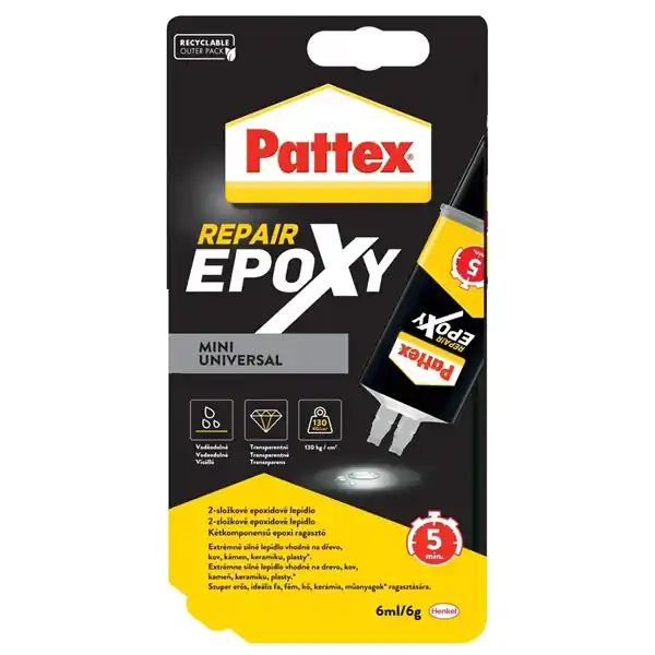 Expressz szállítás Univerzális kétkomponensű epoxi ragasztó Pattex Repair 2 x 5,5 ml keverőszárral