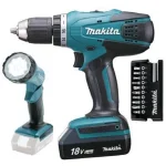 MAKITA DF457DWLX1 AKKUS FÚRÓ-CSAVAROZÓ 18V 2DB 1,3Ah AKKU 42/24Nm+LÁMPA Újdonság
