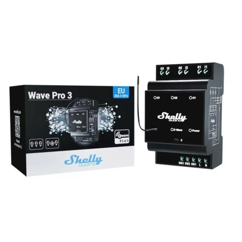Korlátozott ajánlat Shelly Wave PRO 3 három áramkörös, DIN-sínre illeszthető, Z-Wave EU Long Range