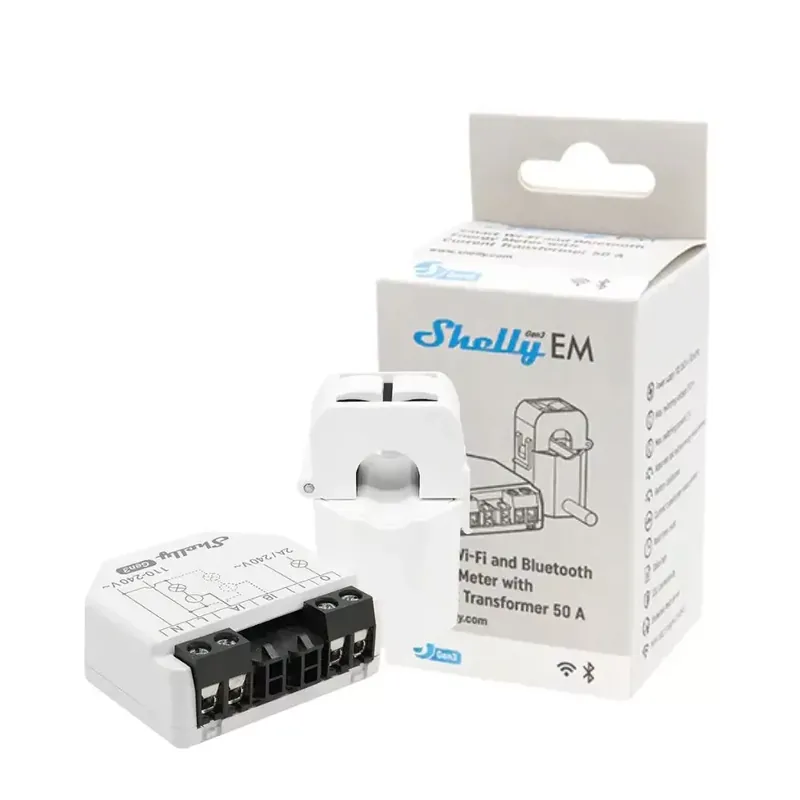 Shelly EM Gen3 egyfázisú, 2 áramkörös fogyasztásmérő modul, 1 db 50A áramváltóval Szuper ajánlat