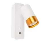 Kedvezményes ár MasterLED Klemens arany/fehér fali lámpa GU10-es foglalattal USB aljzattal