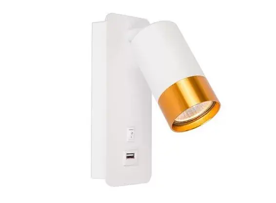 Kedvezményes ár MasterLED Klemens arany/fehér fali lámpa GU10-es foglalattal USB aljzattal