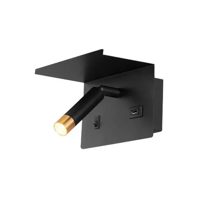 MasterLED Piero G9-es foglalatú + LED-es fekete-arany fali polc lámpa USB csatlakozóval Legjobb ár