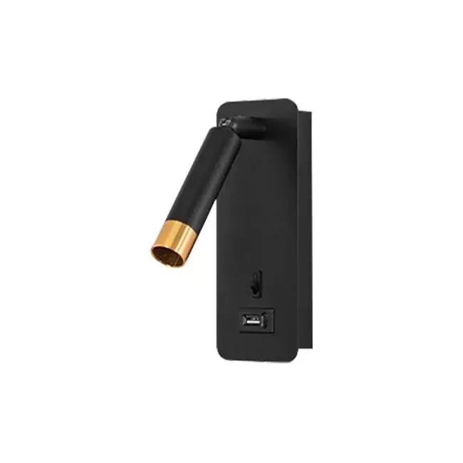 Korlátozott ajánlat MasterLED Piero G9-es foglalatú + LED-es fekete-arany fali lámpa USB csatlakozóval egy kapcsolóval