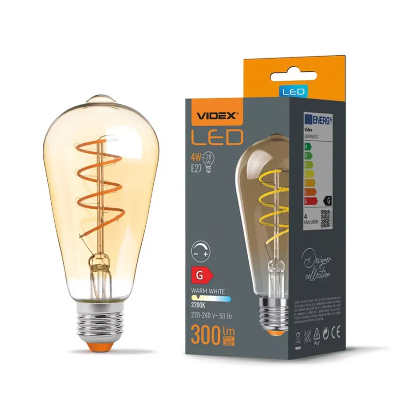 Expressz kézbesítés Videx Filamentszálas ST64 LED izzó 4 W-os meleg fehér E27-es foglalattal