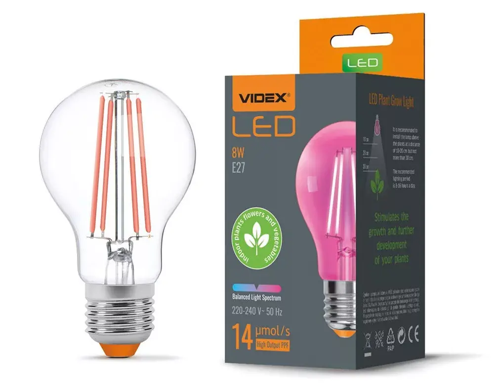 Legkelendőbb Videx Fito Filament szálas növénynevelő Led 8 W-os E27-es foglalattal