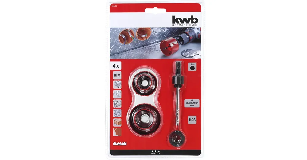 LYUKFŰRÉSZ KÉSZLET 5 RÉSZES 25-51mm+ADAPTER KWB 49598290 Gyors szállítás