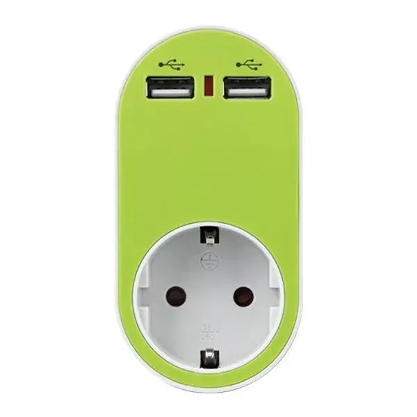 Dugaljzat 2 USB csatlakozóval zöld színben Olcsó