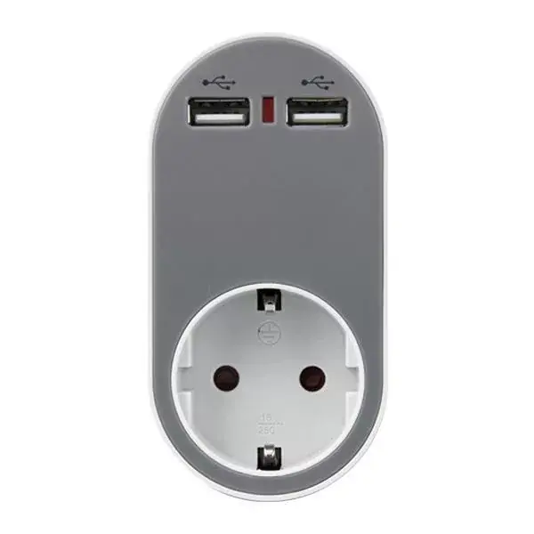 Dugaljzat 2 USB csatlakozóval szürke színben Outlet
