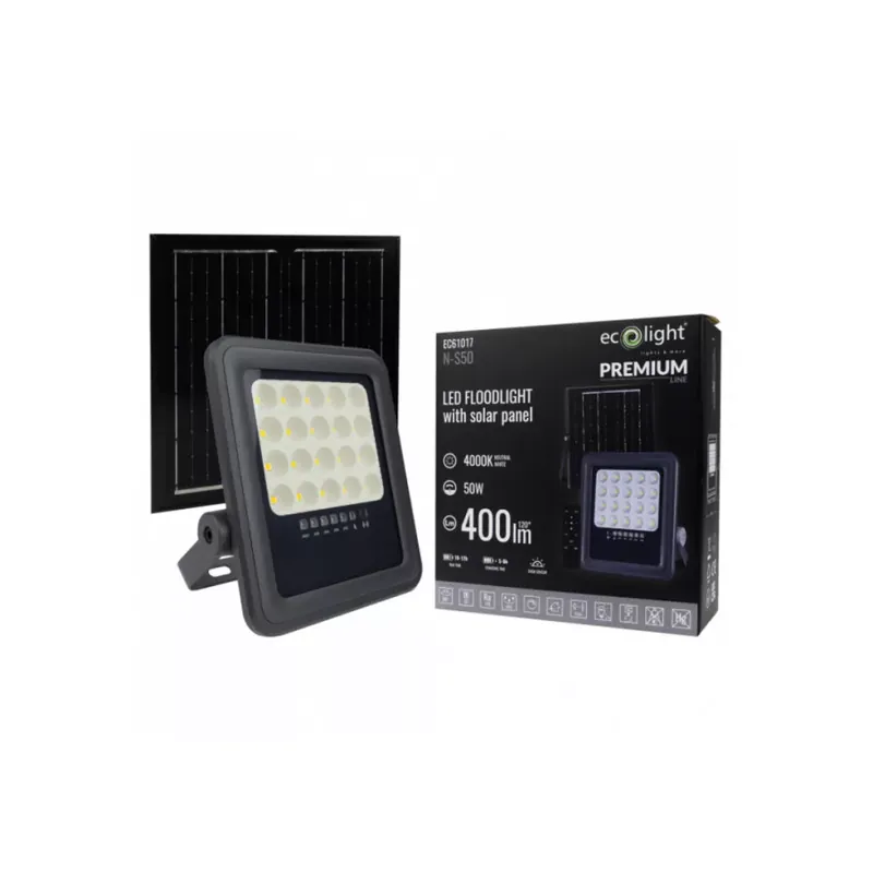 EcoLight 50W-os napelemes reflektor 4000K beépített alkonykapcsolóval Vásárlói kedvenc