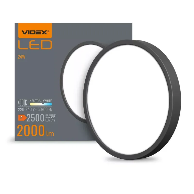 Videx 24 W-os ø264 mm fekete színű kerek natúr fehér mennyezeti lámpa Korlátozott ajánlat