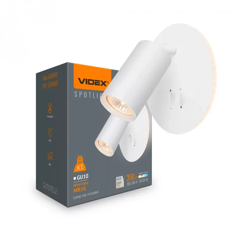 Videx G10-es foglalatú fehér fali lámpa kapcsolóval Szuper akció