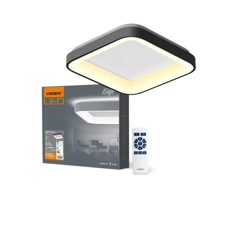 Videx Led Edge 72 W-os ø450mm fekete négyzet alakú LED távirányítós mennyezeti lámpa Azonnali szállítás