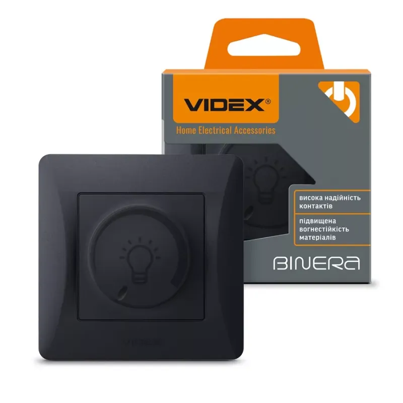 Biztonságos vásárlás Videx Binera fekete színű süllyesztett 200W-os dimmer kapcsoló LED-hez (12/96)