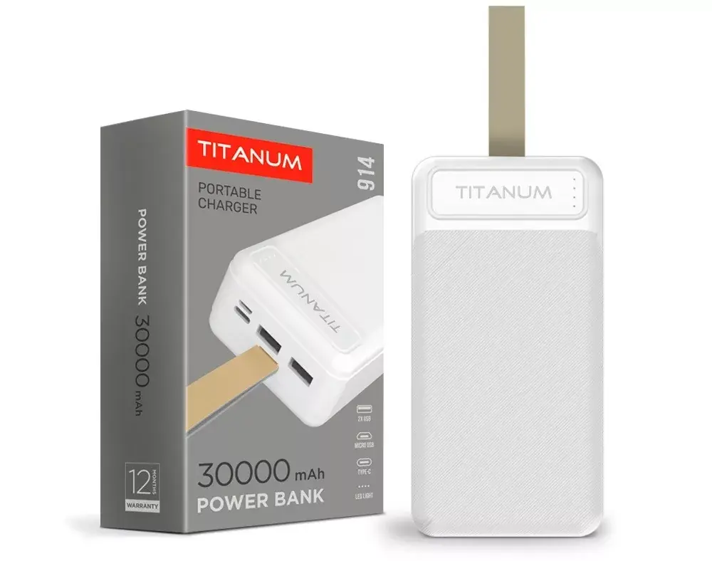 Újdonság Videx TITANUM power bank fehér színű 30000mAh TPB-914