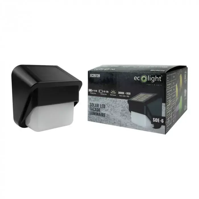 EcoLight Napelemes fali lámpa RGB+ natúr fehér beépített alkonykapcsolóval SOE-6 Korlátozott ajánlat