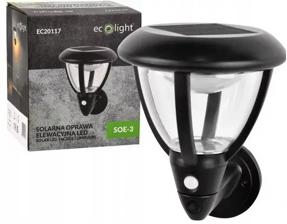 Legkelendőbb EcoLight Napelemes fali lámpa mozgásérzékelővel és alkonykapcsolóval SOE-3