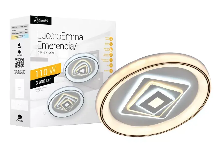 Olcsóbb Lucero Emerencia 110 W-os 50 cm átmérőjű fehér LED távirányítós és mobil applikációval vezérelhető mennyezeti lámpa