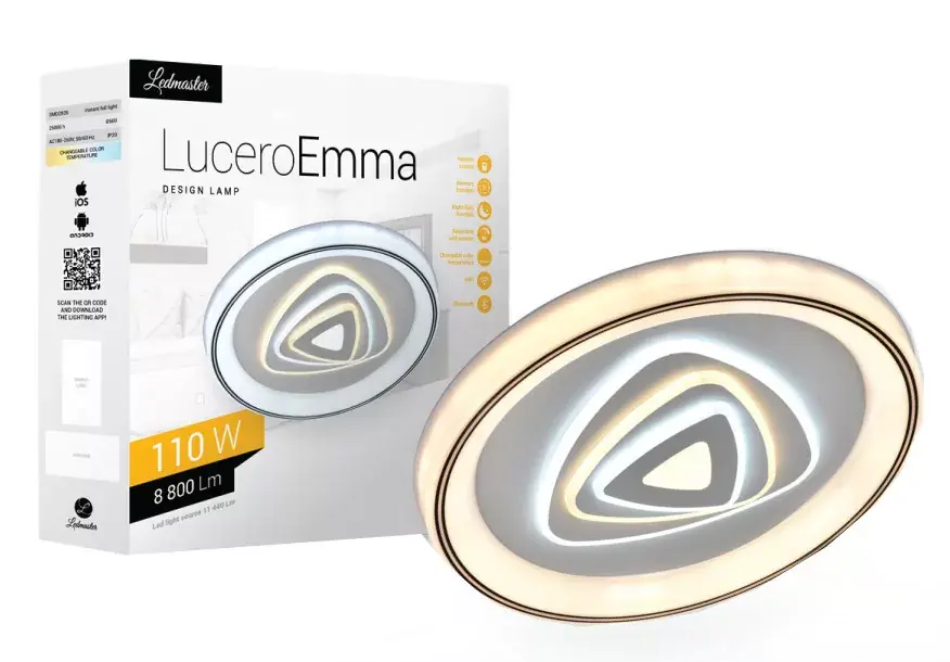 Lucero Emma 110 W-os 50 cm átmérőjű fehér LED távirányítós és mobil applikációval vezérelhető mennyezeti lámpa Legnépszerűbb