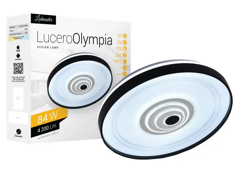 Utolsó esély Lucero Olympia 84 W-os 50 cm átmérőjű fehér LED távirányítós és mobil applikációval vezérelhető mennyezeti lámpa