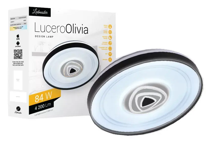 Újdonság Lucero Olivia 84 W-os 50 cm átmérőjű fehér LED távirányítós és mobil applikációval vezérelhető mennyezeti lámpa