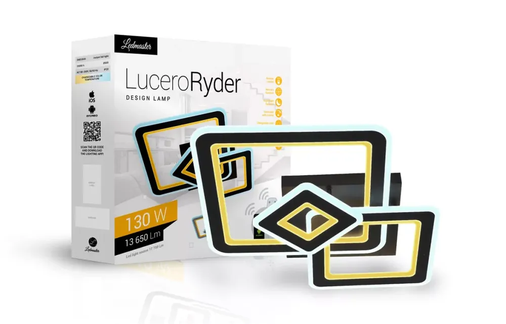 Lucero Ryder 130 W-os 50 cm átmérőjű fekete LED távirányítós és mobil applikációval vezérelhető mennyezeti lámpa Biztonságos fizetés