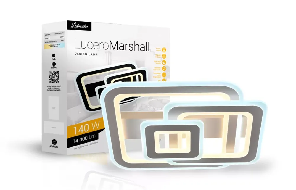 Rendeld meg most Lucero Marshall 140 W-os 50 cm átmérőjű fehér LED távirányítós és mobil applikációval vezérelhető mennyezeti lámpa