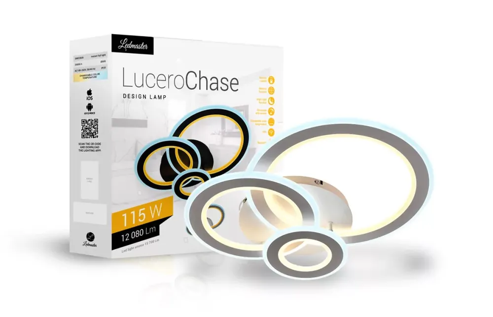 Olcsóbb Lucero Chase 115 W-os 50 cm átmérőjű fehér LED távirányítós és mobil applikációval vezérelhető mennyezeti lámpa