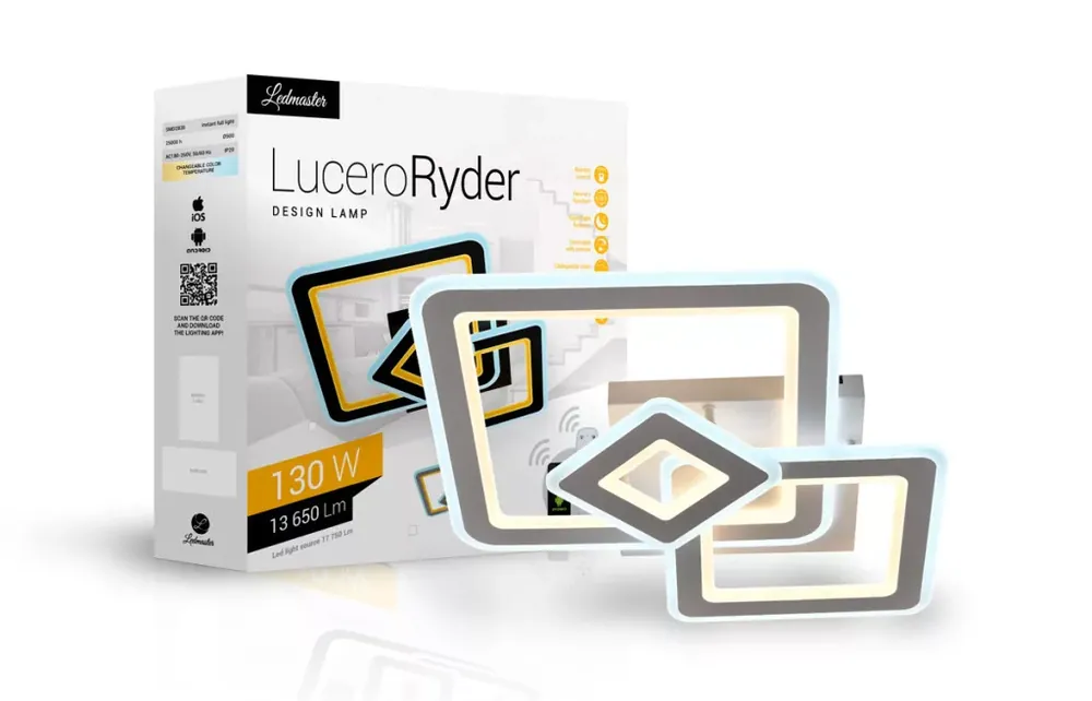 Lucero Ryder 130 W-os 50 cm átmérőjű fehér LED távirányítós és mobil applikációval vezérelhető mennyezeti lámpa Prémium