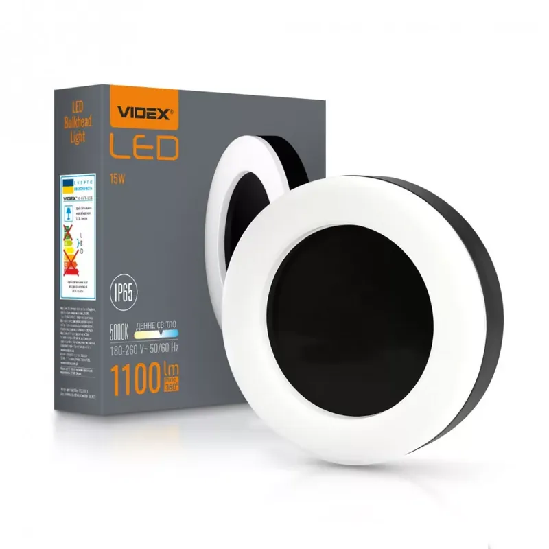 Expressz kézbesítés Videx Art 15 W-os ø190 mm kerek natúr fehér fekete mennyezeti lámpa IP65-ös védettségű