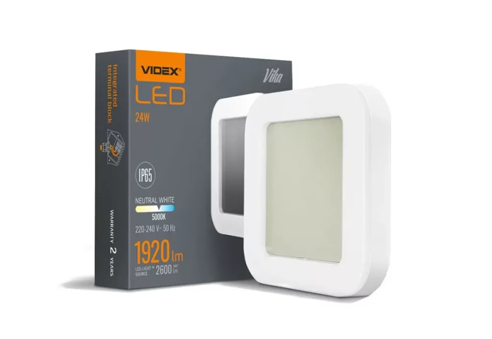 Kihagyhatatlan ajánlat Videx Vika 24 W-os 320x320mm négyzet alakú fehér mennyezeti lámpa IP65-ös védettségű