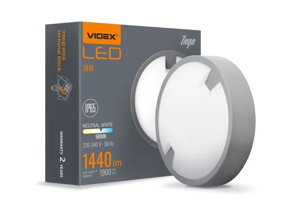 Videx Inga 18 W-os ø220 mm kör alakú natúr fehér antracit színű mennyezeti lámpa IP65-ös védettségű Expressz szállítás