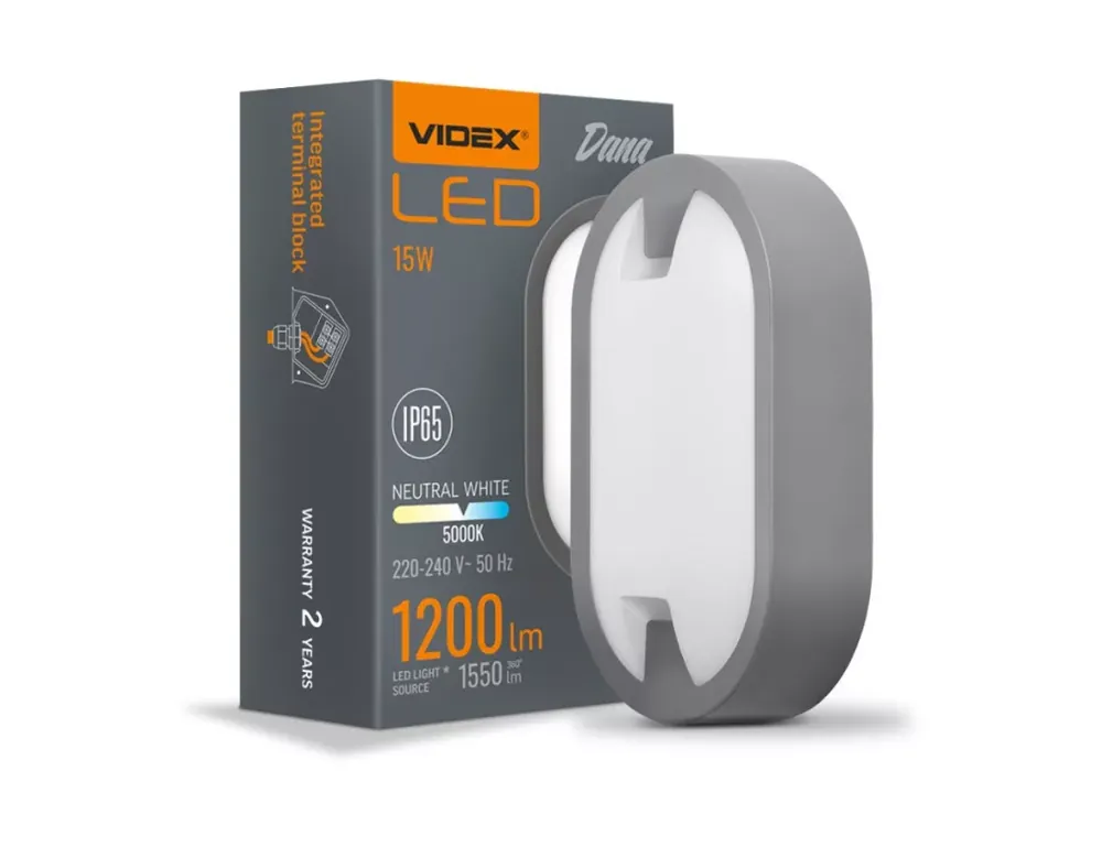 Videx Dana 15 W-os 215x127 mm ovális natúr fehér antracit színű mennyezeti lámpa IP65-ös védettségű Szuper akció