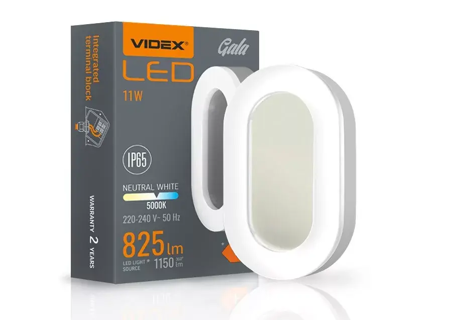 Videx Gala 11 W-os 190x113 mm ovális alakú natúr fehér fehér mennyezeti lámpa IP65-ös védettségű Azonnal elérhető