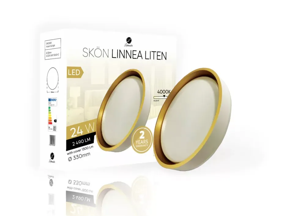 Skön Linnea Liten 24 W-os ø330 mm kerek natúr fehér fehér-arany színű mennyezeti lámpa IP20-as védettségű Prémium
