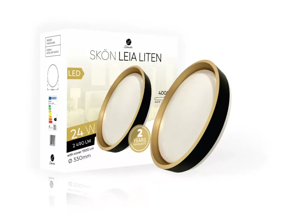 Skön Leia Liten 24 W-os ø330 mm kerek natúr fehér fekete-arany színű mennyezeti lámpa IP20-as védettségű Gyors kiszállítás