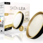 Skön Leia 24 W-os ø400 mm kerek natúr fehér fekete-arany színű mennyezeti lámpa IP20-as védettségű Kiárusítás