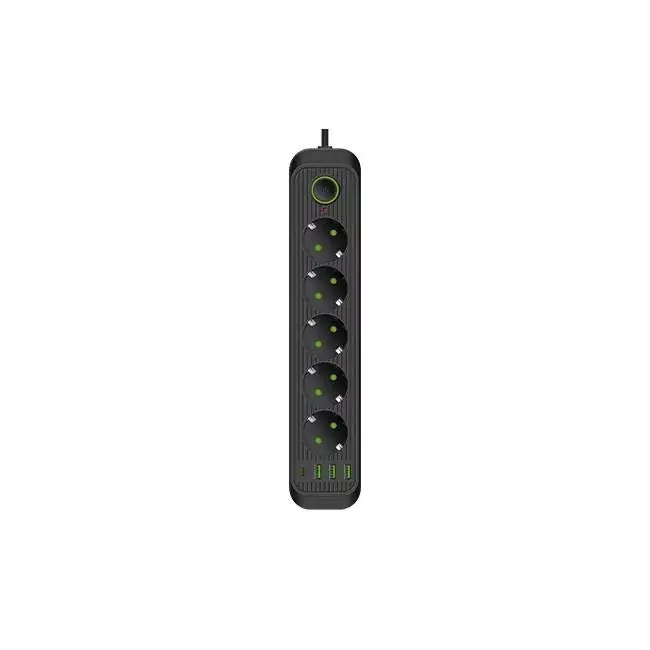 MasterLED Modi fekete színű 5-ös hosszabító kapcsolóval 2m-es kábellel 3 x USB + 1 x USB-C Biztonságos fizetés