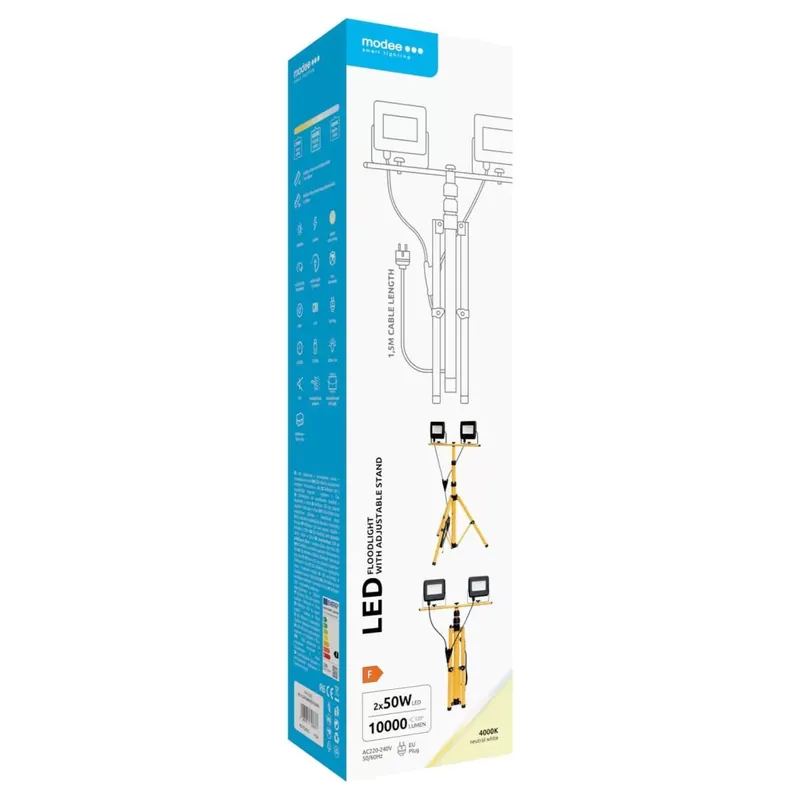 Biztonságos fizetés Modee LED Reflektor Munkalámpa állvánnyal 2x50W 120° 4000K (10000 lumen) ERP