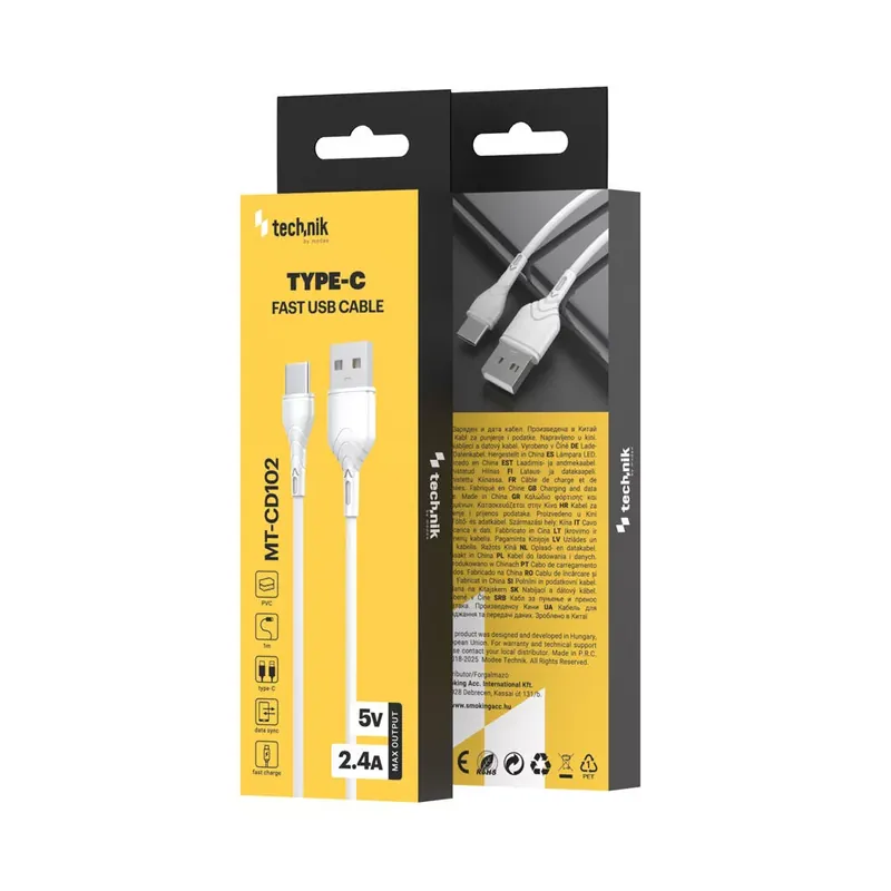 Bestseller Technik Töltő-és Adatkábel PVC USB-A / USB-C 5V 2,4A 1m Fehér
