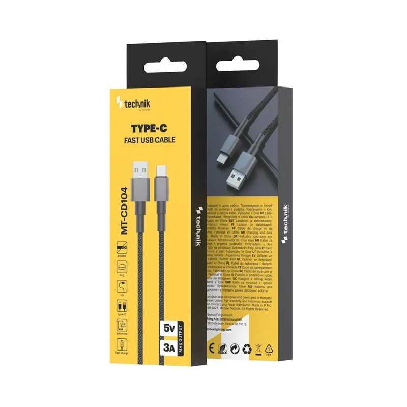 Vedd meg online Technik Töltő-és Adatkábel Braided USB-A / USB-C 5V 3A 1m Fekete