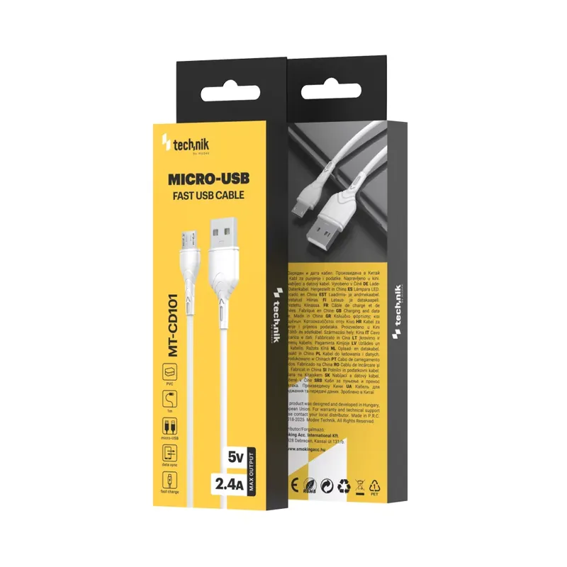 Technik Töltő-és Adatkábel PVC USB-A / Micro USB 5V 2,4A 1m Fehér Exkluzív ajánlat