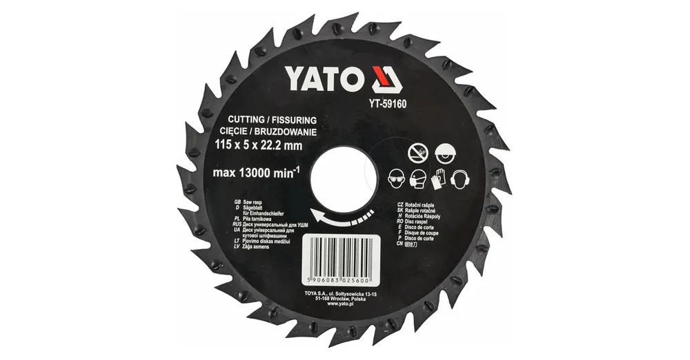 Csak ma YATO 59160 UTOLSÓ DARAB! KÖRFŰRÉSZTÁRCSA D115*22/24FOG FÁHOZ, PVCHEZ, GIPSZHEZ