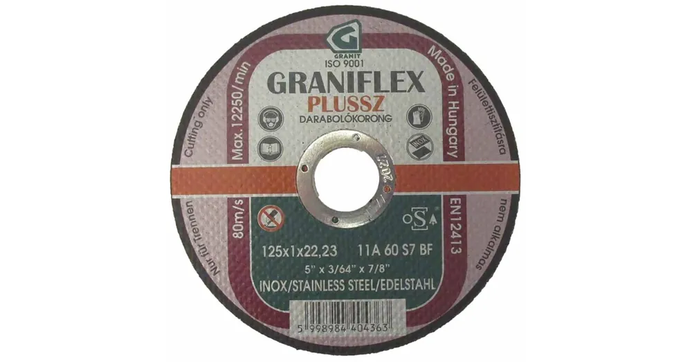 VÁGÓKORONG INOXHOZ D125*1.0Q 22LYUK 11A 60 S7 BF LAPOS GRANIFLEX Legkelendőbb