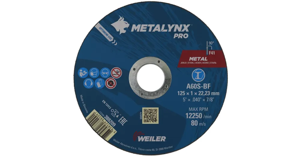 VÁGÓKORONG ACÉL D125*1.0 22LYUK A60S(T)-BF METALYNX PRO 388209 Akció