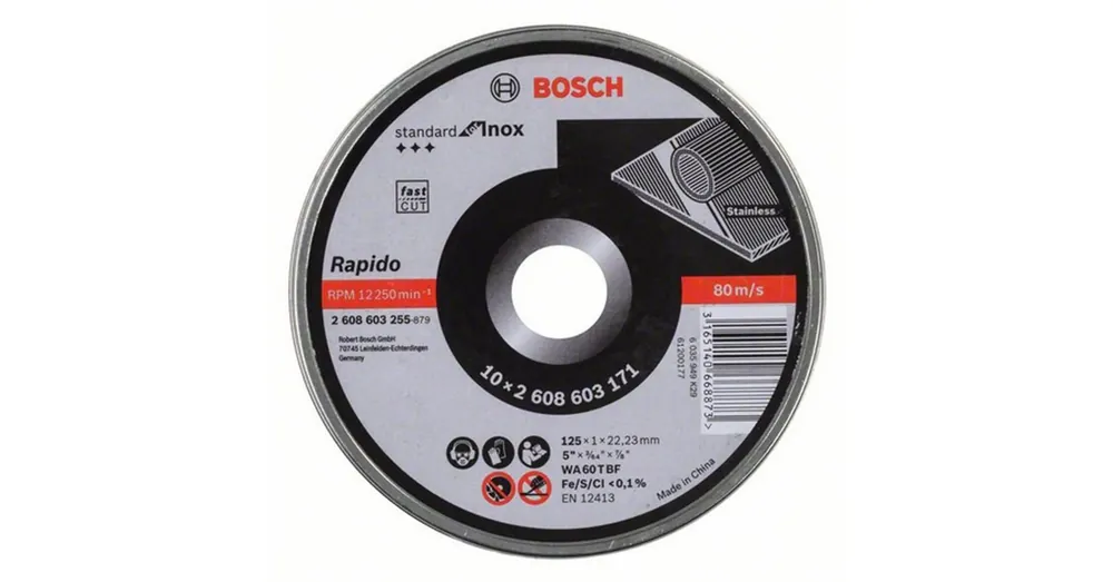 Gyors kiszállítás BOSCH 2608603255 VÁGÓKORONG INOXHOZ D125*1.0Q 22LYUK 10DB/FÉMDOBOZ