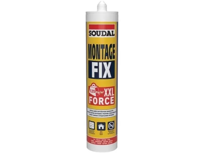 Soudal Montage Fix Szerelőragasztó- Nehéz anyagok ragasztására alátámasztás nélkül Gyors szállítás