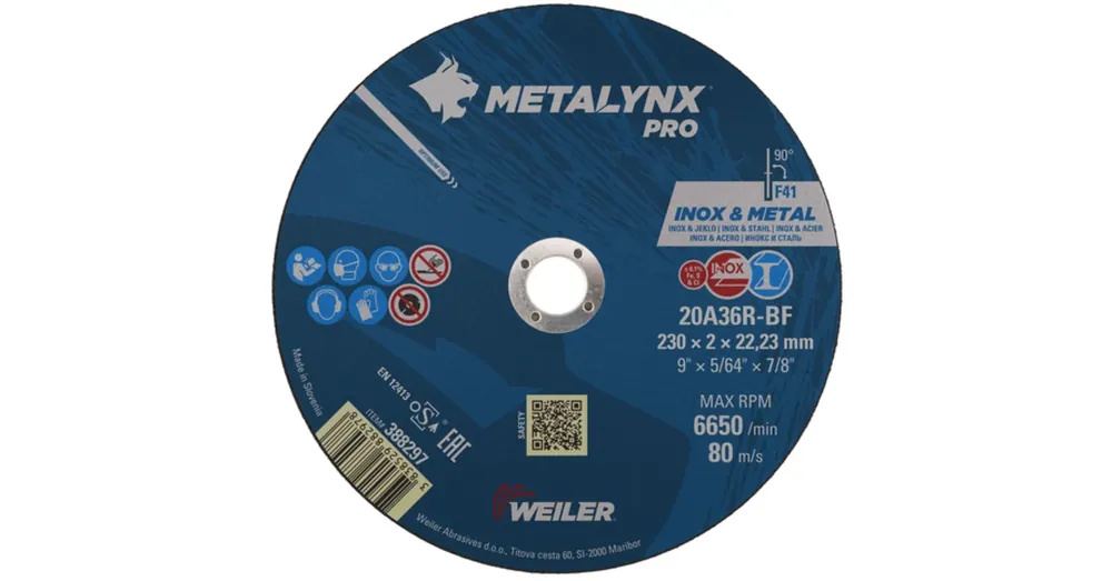 VÁGÓKORONG INOX-ACÉL D230*2.0Q 22LYUK 20A36R-BF METALYNX PRO 388297 Exkluzív ajánlat