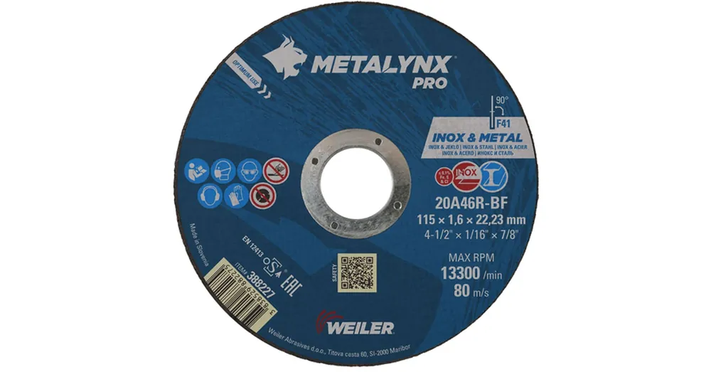 VÁGÓKORONG INOX-ACÉL D115*1.6 22LYUK 20A46R-BF METALYNX PRO 388227 Biztonságos fizetés
